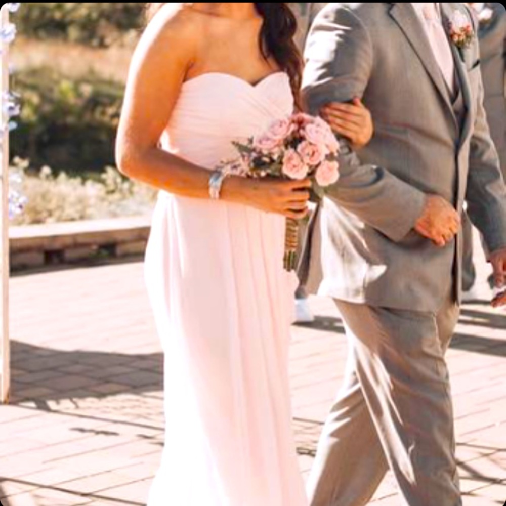 Strapless Crinkle Chiffon Dress Floor Length Light Petal Pink